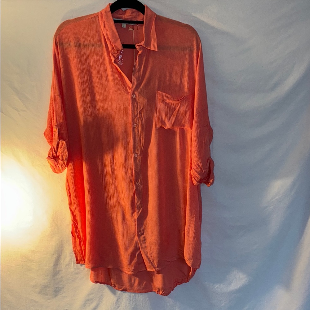 Cecico Men's Casual Button Down Shirt in Bright Orange